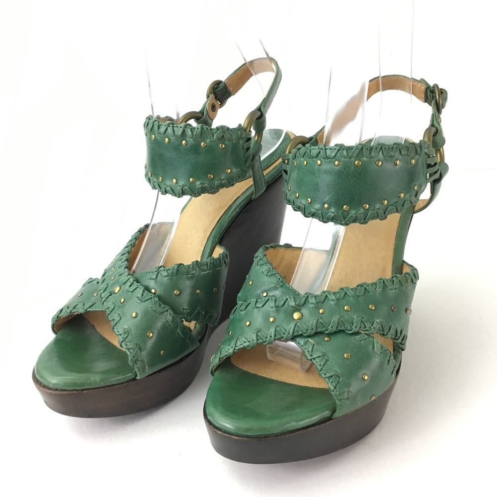 Frye Piper X Strap Sage Green Wedge Leather Sandal